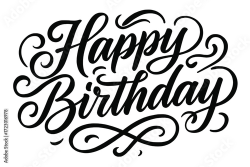 Elegant Birthday Calligraphy. Happy Birthday. Elegant modern calligraphy lettering with bold and saturated