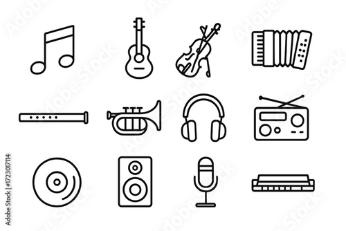 Scenic Train Icon Set. Taking a scenic train ride through picturesque countryside. Line outline icon set of