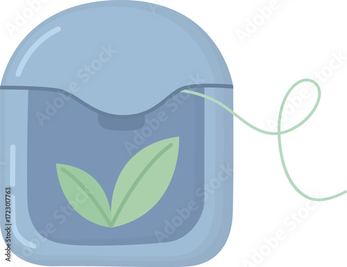 Dental floss with leaf label isolated on white. Oral health care product