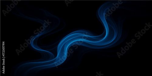 Abstract blue wave motion pattern with flowing smoke and light on a dark background