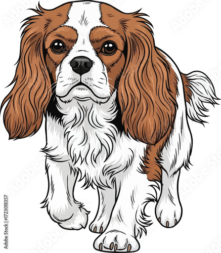 Cavalier King Charles Spaniel dog walking forward illustration