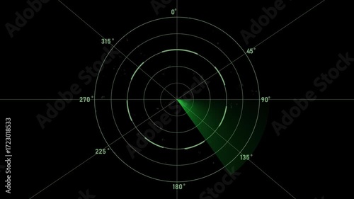 Radar .Radar Display airplane, travel HUD screen navigation aid with realistic ping detailing Military ship or aircraft radar showing scan results, multiple targets detected. Radar screen showing scan
