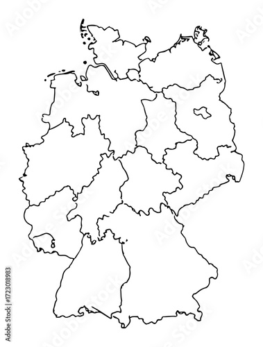 Germany map with federal states Länder outline silhouette vector country shape laser cutting engraving