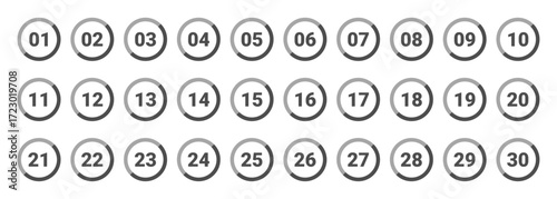 シンプルな丸数字のアイコンセット、1-30