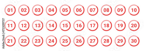 シンプルな丸数字のアイコンセット、1-30