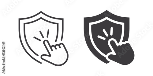 Hand on shield icons. Symbol of data protection and user privacy. Vector illustration.
