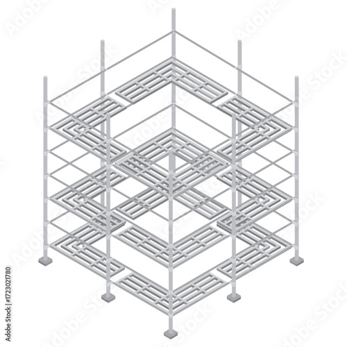 建物を囲む足場（アイソメトリック）