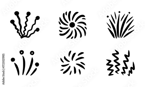 Doodle burst vector set, hand drawn firework sparks, comic explosion elements, decorative sparkle highlights, cartoon star flash icons.