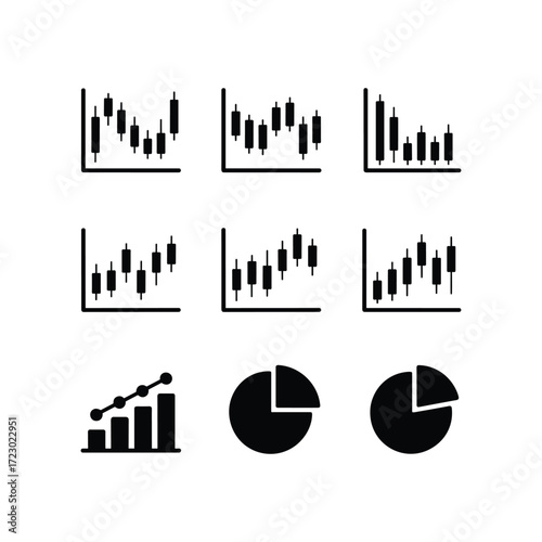 Financial trading charts and graphs icons set for business analysis and investment data