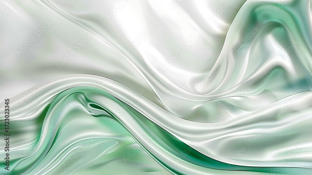 Obraz premium Elegant Flowing Silk Fabric with Soft Green and White Tones, Perfect for Background or Textile Design Projects