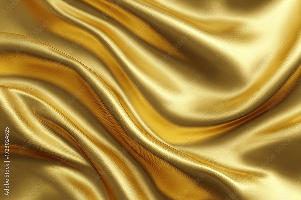 Fototapeta premium Golden silk fabric drapes in flowing waves (1)