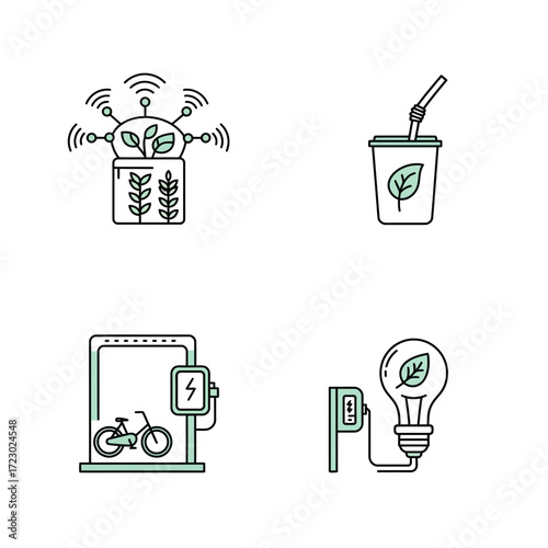 Collection of eco-friendly icons representing sustainable practices and green initiatives for a better future.