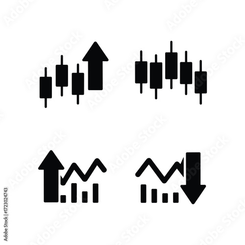 Financial trading candlestick charts showing upward and downward market trends