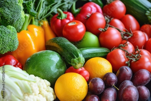 Vibrant assortment of fresh fruits and vegetables