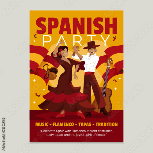 Flat Hand Drawn Illustration of Flamenco Dancers in Spain Poster