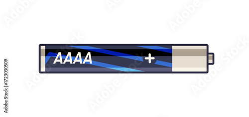 Top view icon of metal battery with AAAA size. Recharge nickel accumulator. Dry alkaline electrical energy cylinder cell for charging electronics with power. Flat isolated vector illustration on white