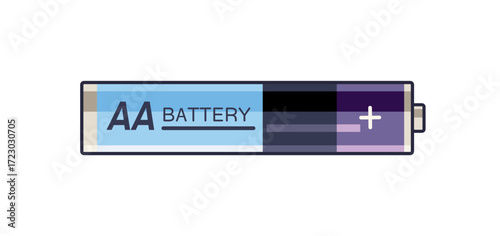 Icon of AA lithium battery. Nickel source of power for charging electronics. Rechargeable accumulator, reusable dry alkaline electrical energy cylinder cell. Flat isolated vector illustration on white