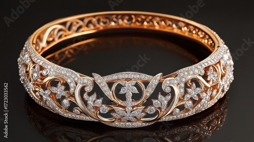 A diamond-encrusted choker necklace with intricate filigree details, opulent luxury