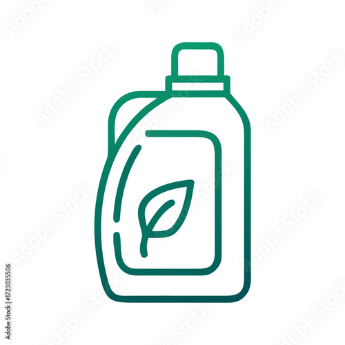 Stylized eco-friendly detergent bottle illustration with a leaf motif in a modern design
