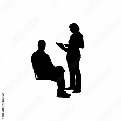 Silhouette of school counselor discussing child behavior with teacher white background silhouette