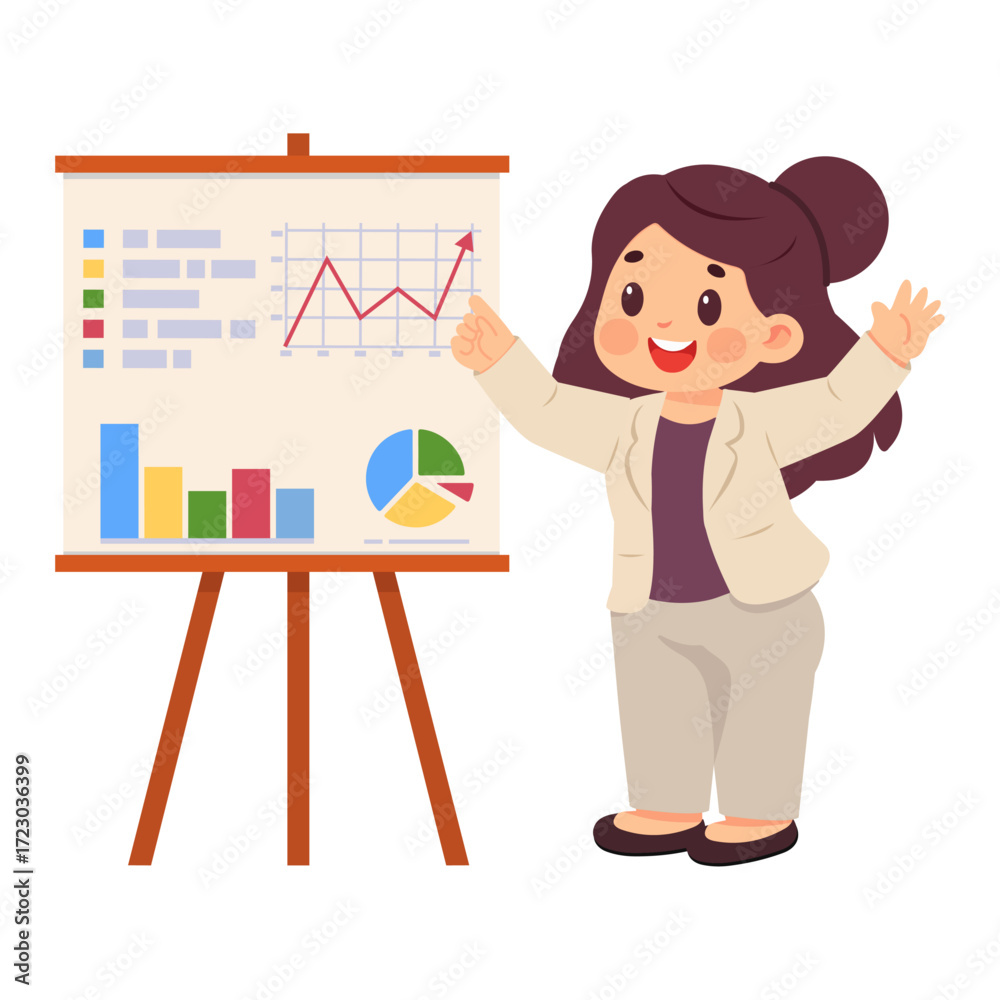 Woman Presenting Business Data Chart Illustration