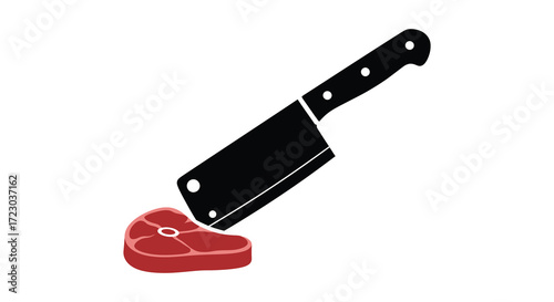 A simple graphic of a cleaver positioned above a piece of meat silhouette