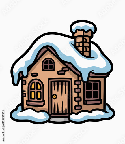 Cozy Snow Covered Cartoon House Illustration