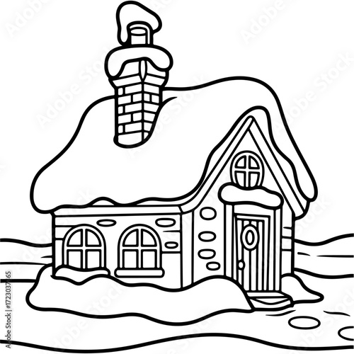 Cozy Snow Covered Cartoon House Silhouette
