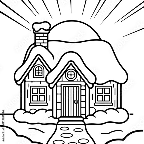 Cozy Snow Covered Cartoon House Silhouette