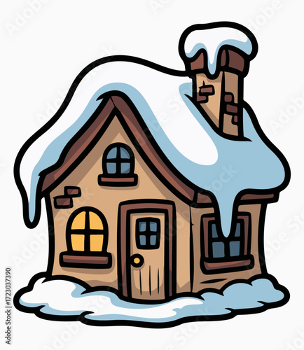 Cozy Snow Covered Cartoon House Illustration
