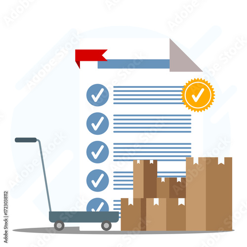Inventory management concept. Organize and control inventory of goods or products before delivery with checklist form and excellent badge
