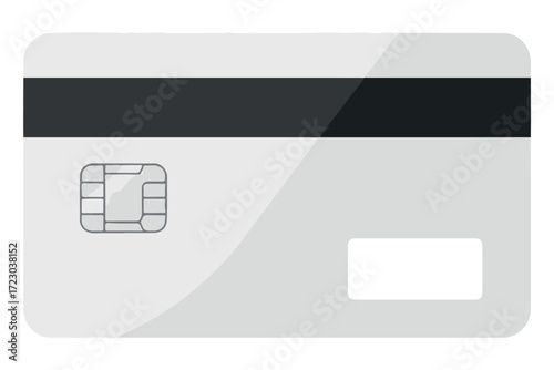 Blank white credit card with chip and magnetic stripe, isolated on Transparent Background