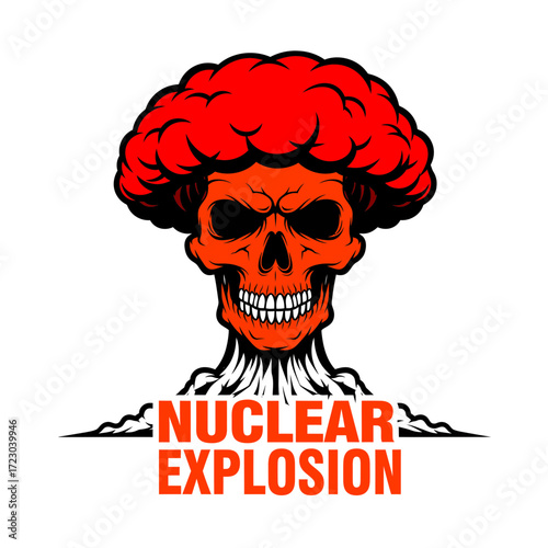 A Red Skull Representing a Nuclear Explosion with a Dramatic Cloud
