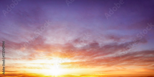 Sunset sky background. Panoramic view of sunset sky.