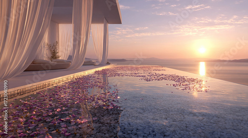 Luxury Rooftop With Infinite pool Mediterranean Sunset Over the Sea | 300 DPI