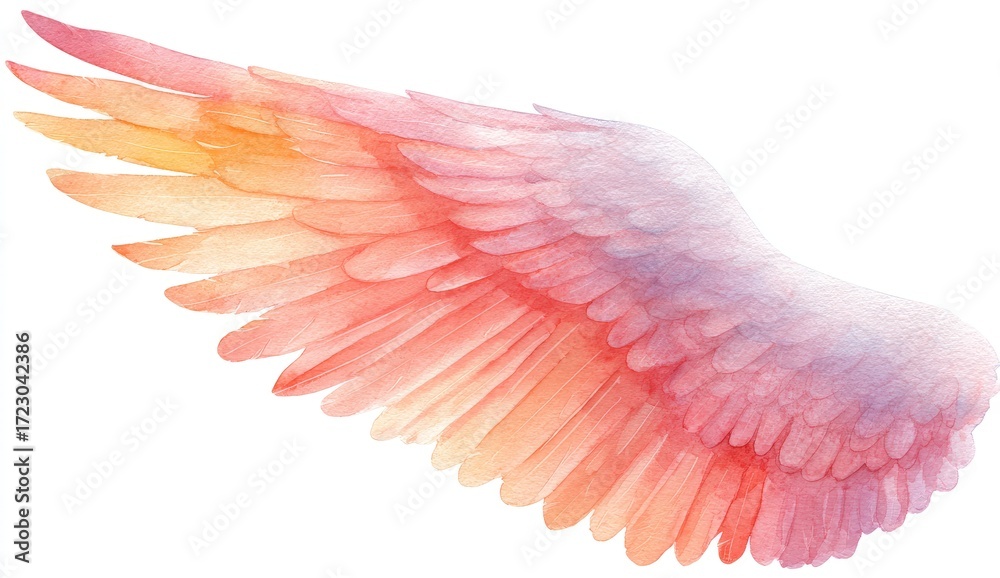 Fototapeta premium Watercolor angel wing, ombre colors