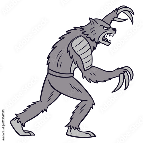 Cartoon Werewolf with Razor Sharp Claws and Furious Expression