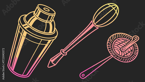 Colorful Cocktail Shaker and Tools Graphic Design