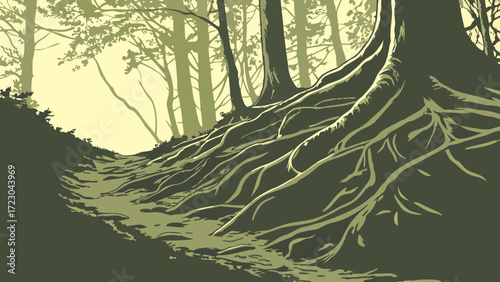 Intricate Forest Roots Unveiling a Hidden Path