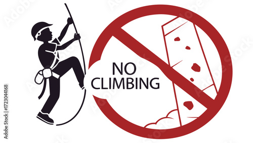 Prohibition Sign Depicting a Climber and a Wall with a Red Circle and Cross