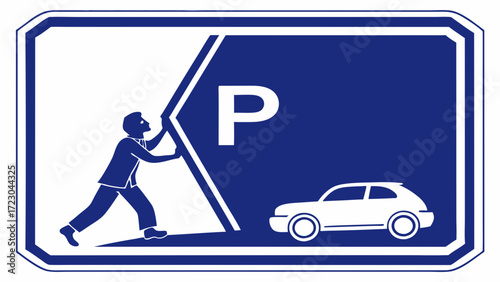Stylized Parking Sign with Man Opening Space for Car