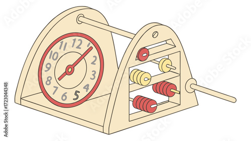 Vintage Educational Abacus with Clock Face Design
