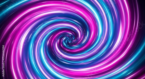 Vibrant Neon Spiral Background with Glowing Blue and Pink Lines