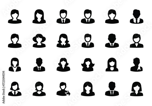 Collection of diverse user profile icons representing men and women in business attire, isolated on a