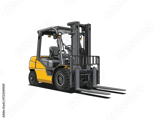 Powerful Yellow Forklift Heavy-Duty Industrial Vehicle Vector Illustration