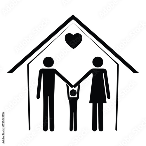 Family home love icon representing parenting childcare and child protection symbol