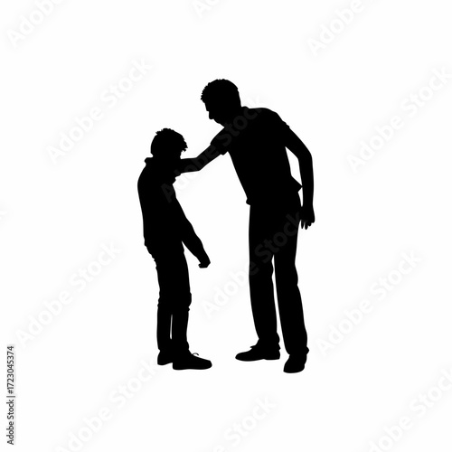 School counselor silhouette helping student manage anger on white background silhouette