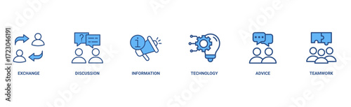 Communication banner web icon vector illustration concept with icon of exchange, discussion, information, technology, advice, and teamwork