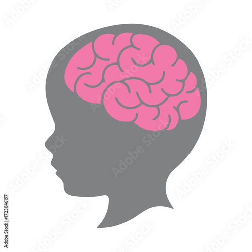 Brain development concept in child silhouette vector icon