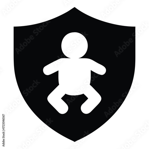 Baby protection shield icon representing childcare safety and parental security symbols 